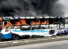 Irate Mob Burns BRT Bus After Driver ‘Crushes’ Motorcyclist To Death In Lagos
